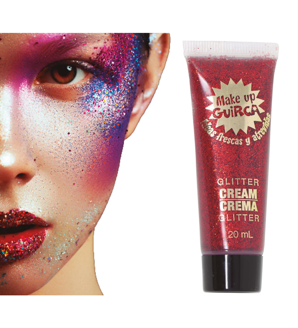Červený trblietavý krémový make-up