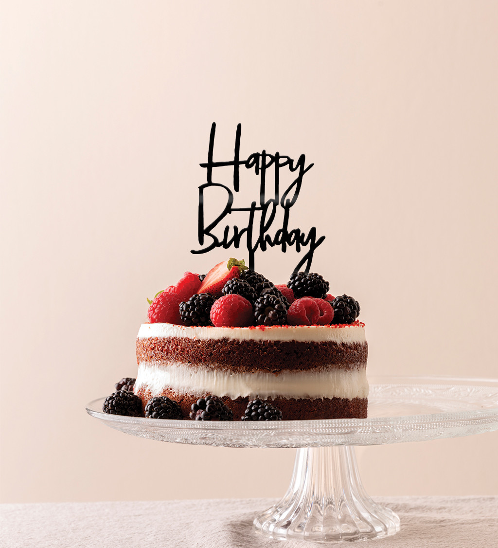 Zápich do torty Happy birthday - Čierny