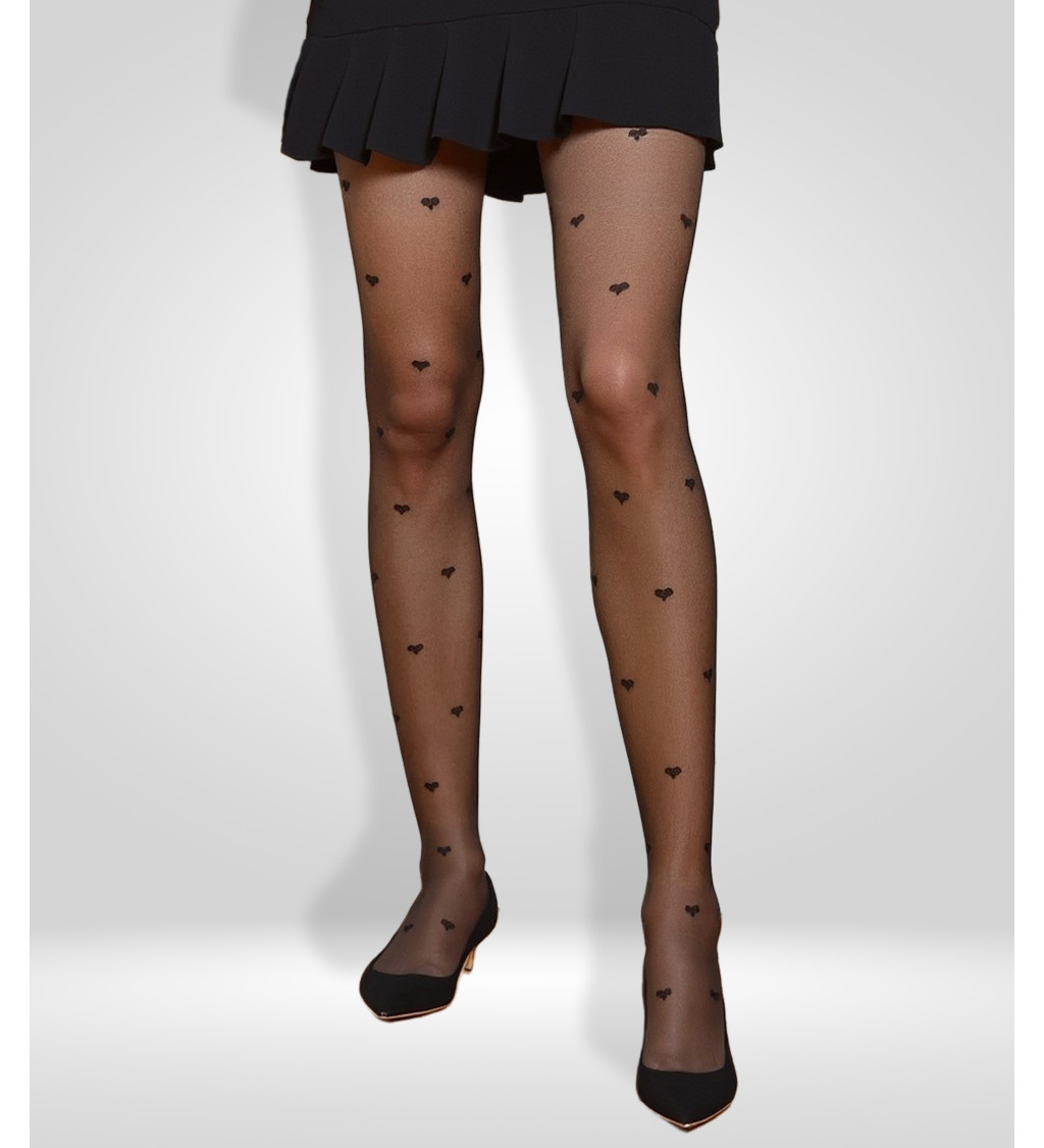Čierne pančuchové nohavice so srdiečkami