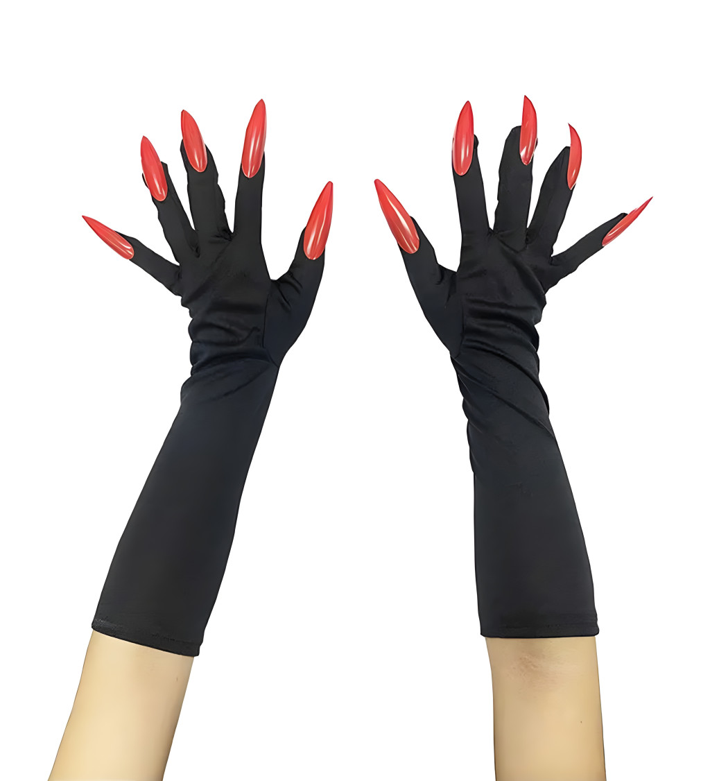 Čierne rukavice s červenými pazúrmi