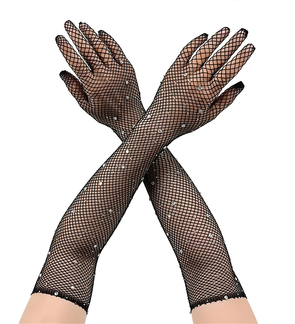 Rukavice – dlhé čierne sieťované s kamienkami