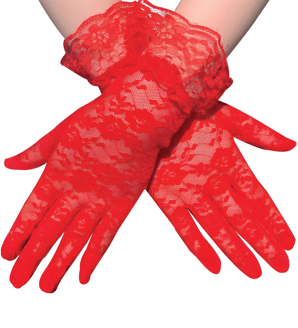 Krátke krajkové rukavice červené