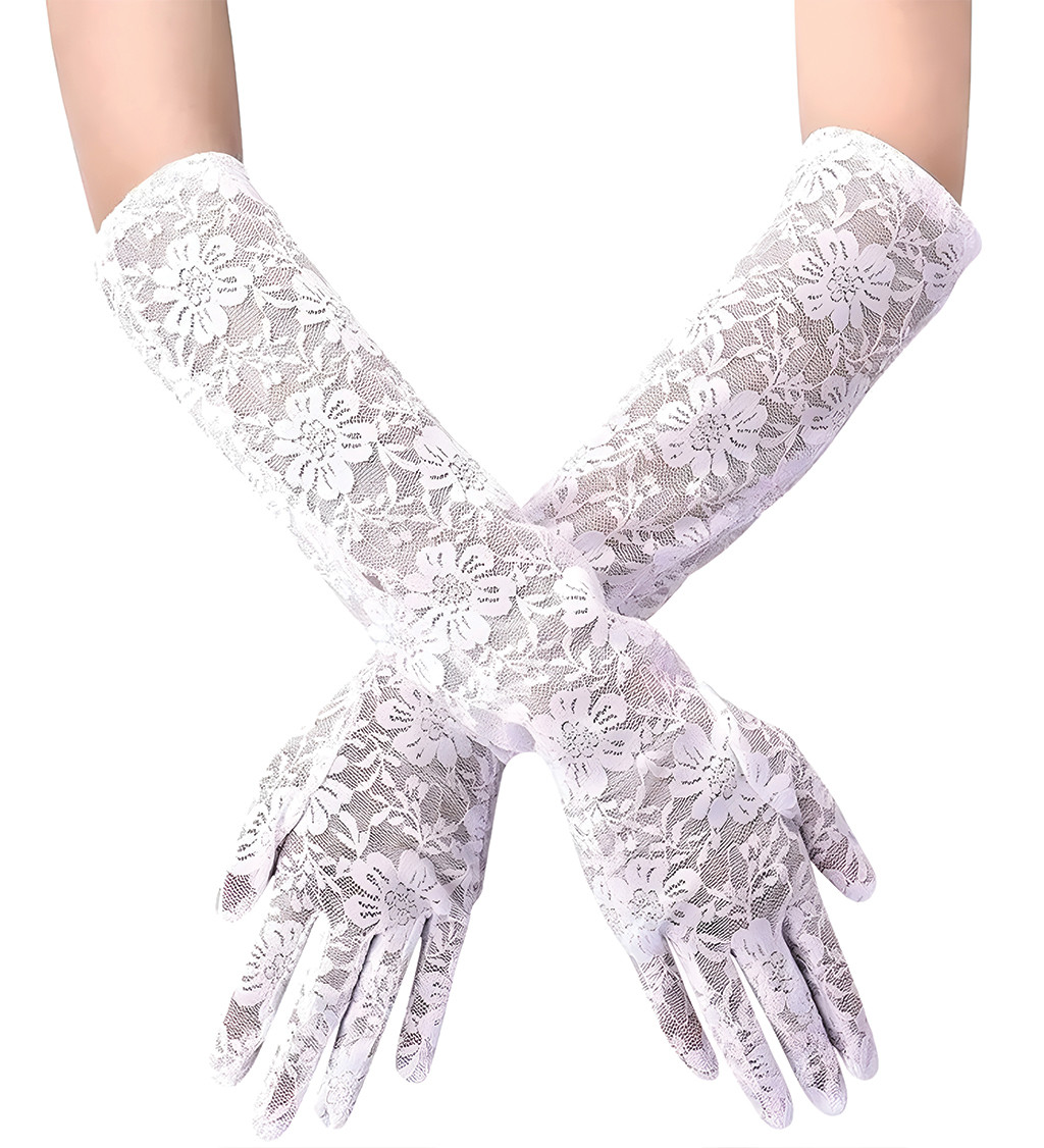 Dlhé rukavice biele s čipkou