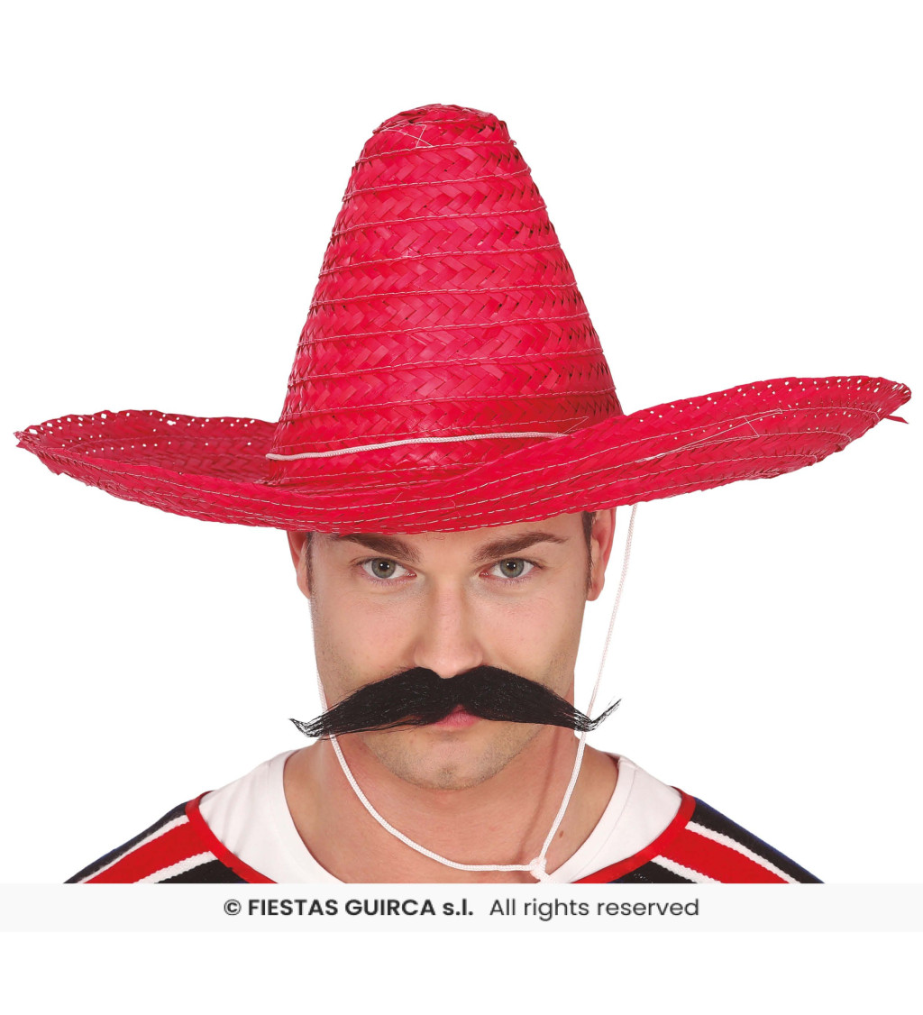 Mexický slamený klobúk - červený