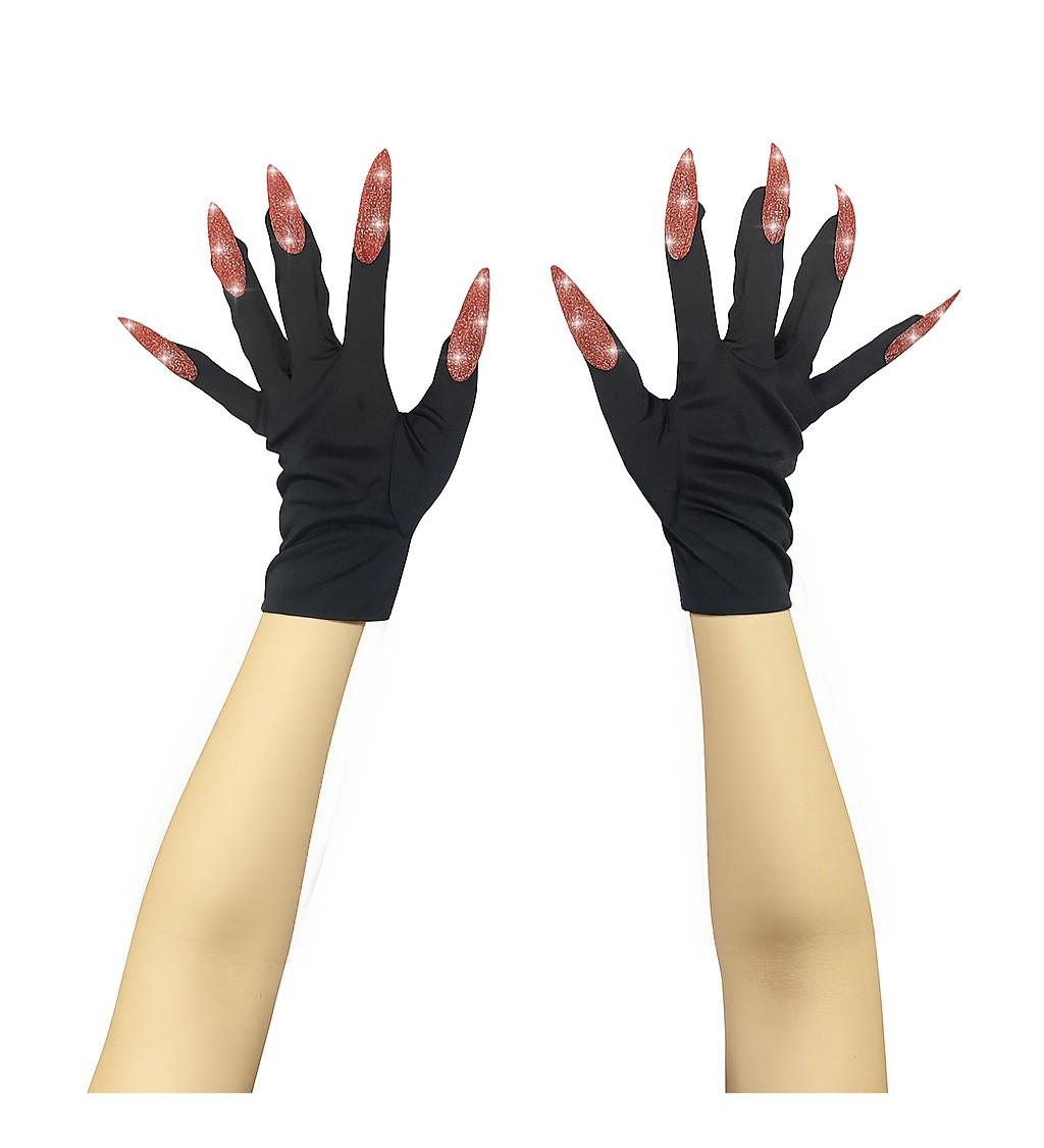 Čierne rukavice s červenými pazúrmi