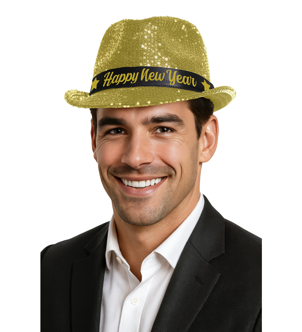 Happy New Year klobúk – zlatý ligot