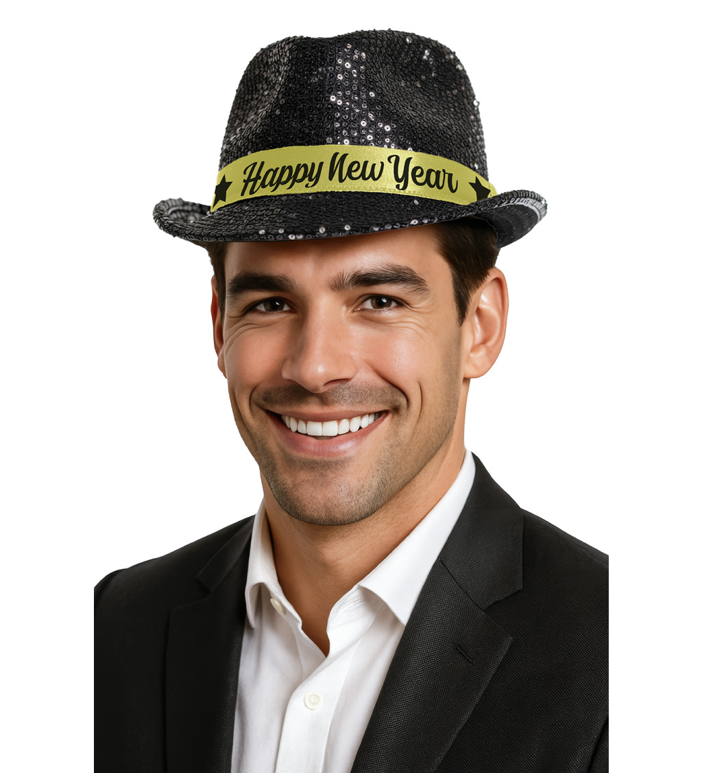 Happy New Year klobúk – čierny lesk