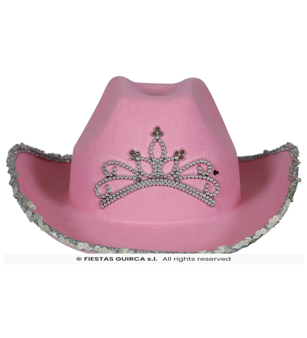 Ružový klobúk s kovbojským štýlom a korunkou