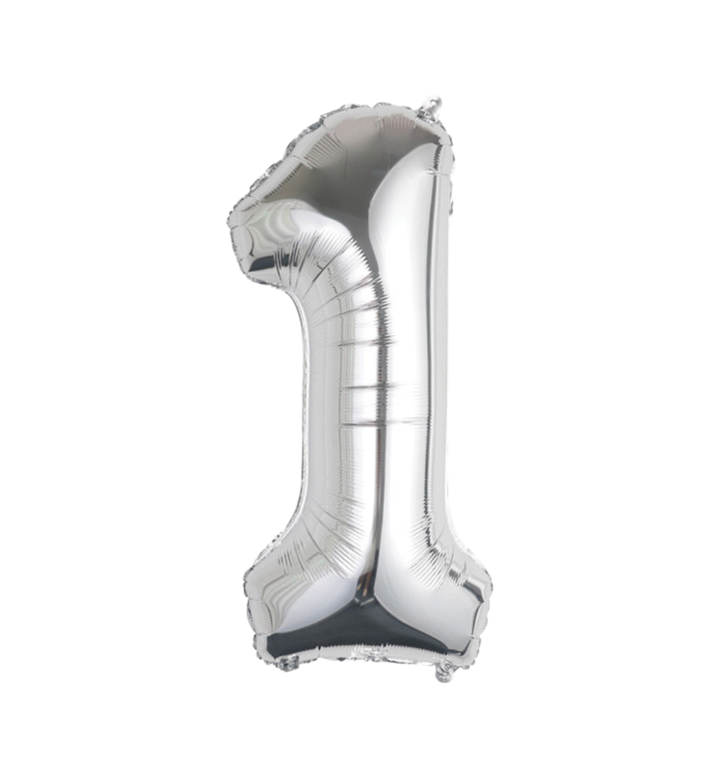 Fóliový balónik - číslo 1 strieborné, 89 cm