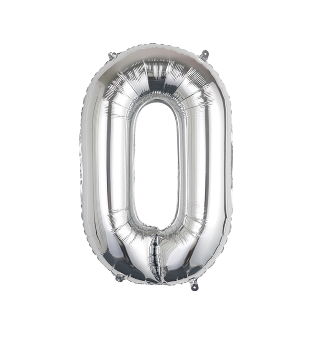 Fóliový balónik - číslo 0 strieborné, 89 cm