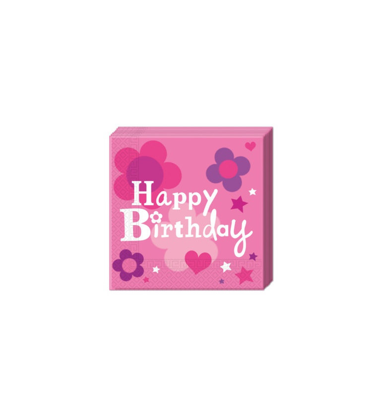 Papierové obrúsky Happy Birthday - ružové