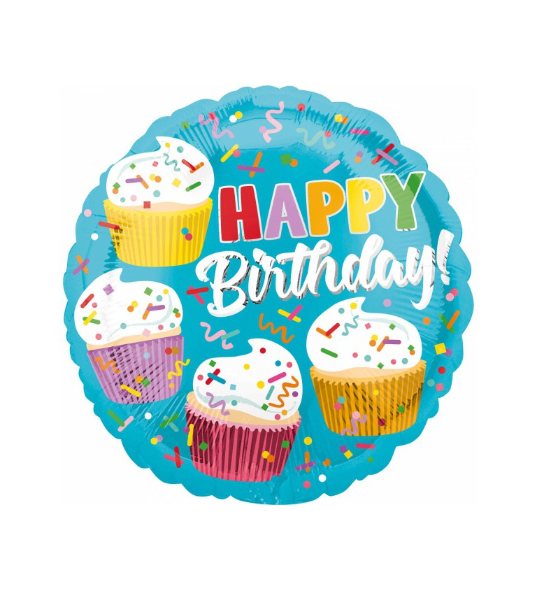Fóliový balónik Happy Birthday na cupcake