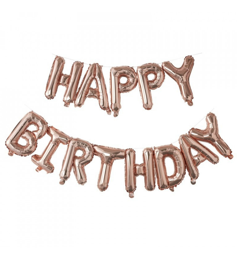 Fóliové balóniky Happy Birthday - ružovo-zlatý II