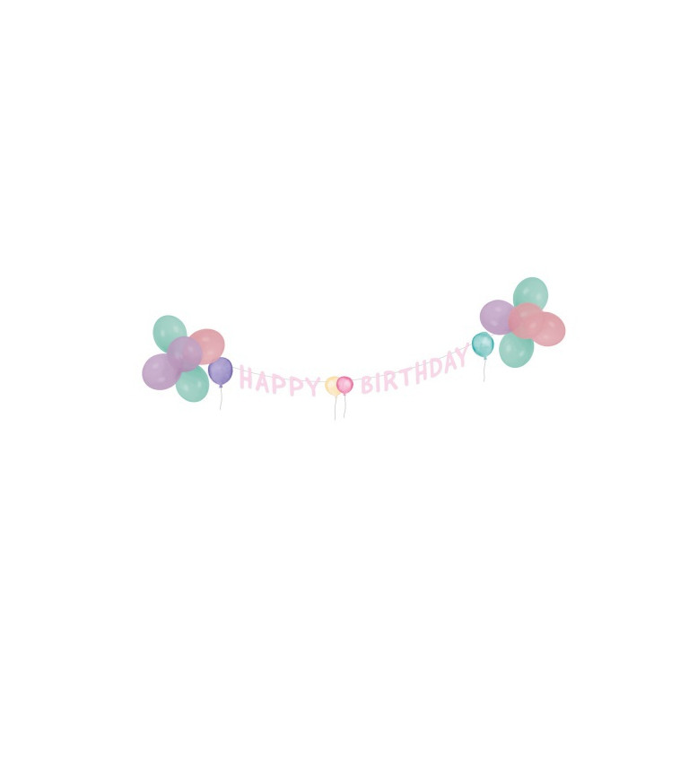 Pastelová girlanda Happy Birthday s balónmi