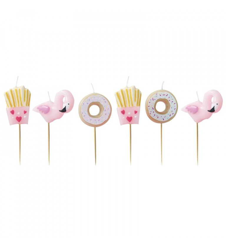 Tortové sviečky - Plameňák s donutmi