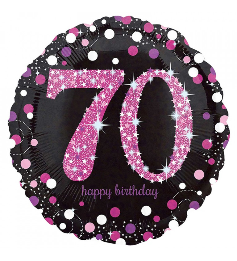 Fóliový balónik 70 Happy Birthday čierno-ružový