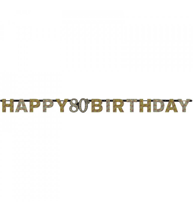 Zlatá girlanda Happy Birthday 80