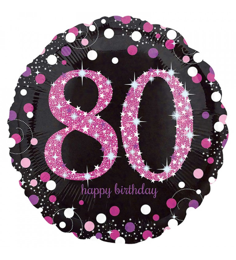 Fóliový balónik 80 Happy Birthday čierno-ružový