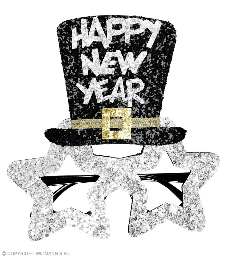 Okuliare s klobúkom Happy New Year – strieborné