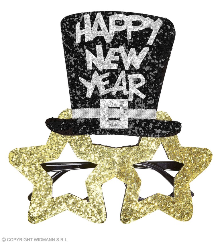 Okuliare s klobúkom Happy New Year – zlaté