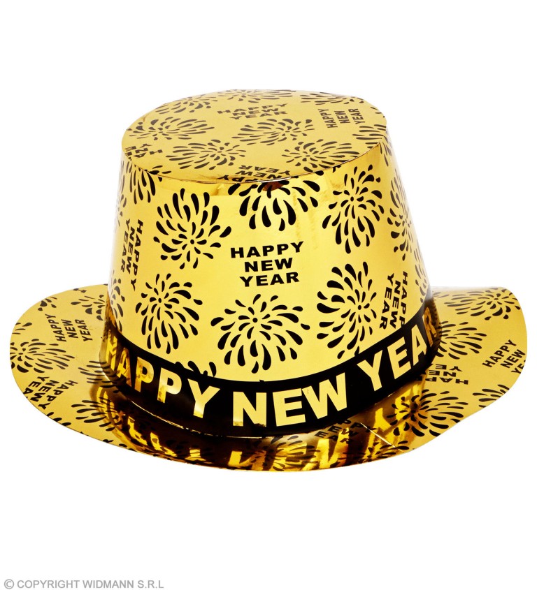 Klobúk Happy New Year - zlatý cylindier
