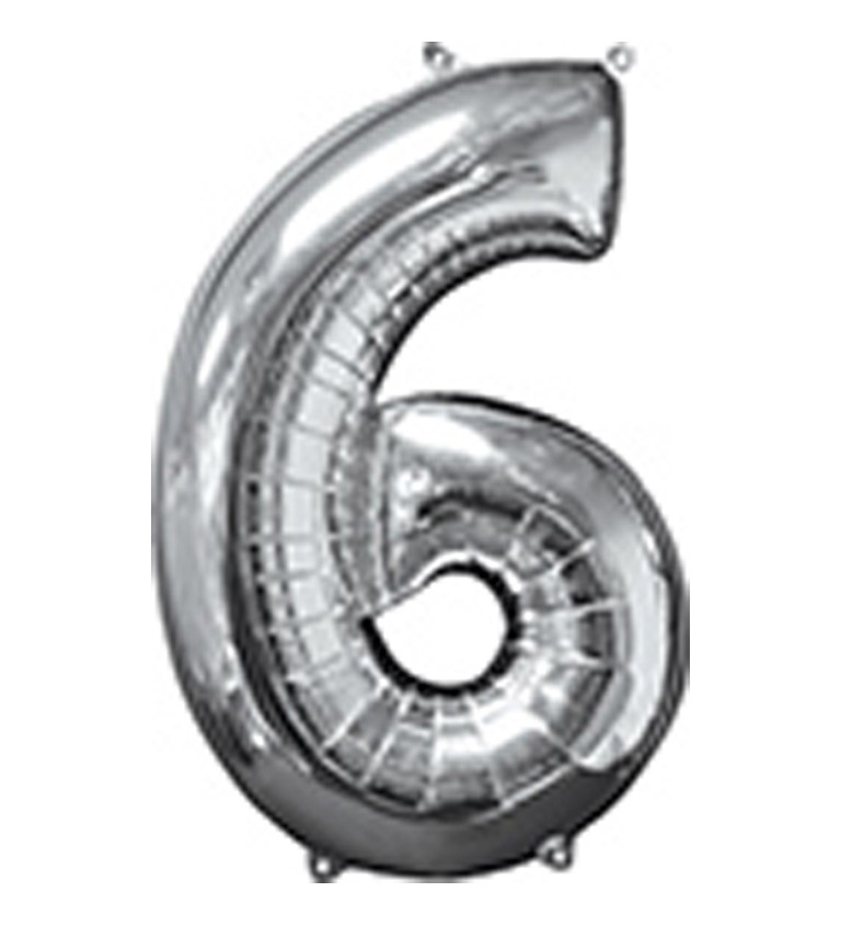 Strieborný stredný fóliový balón - číslo 6