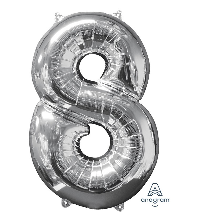 Fóliový balónik číslo 8, strieborný, 66cm