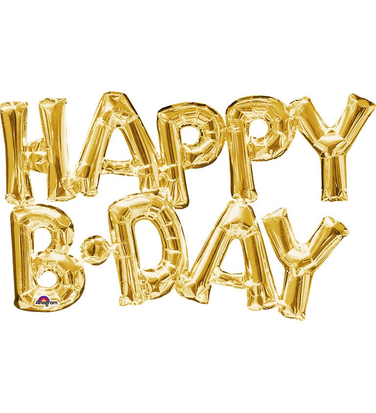 Fóliový balónik Happy B-day - zlatý