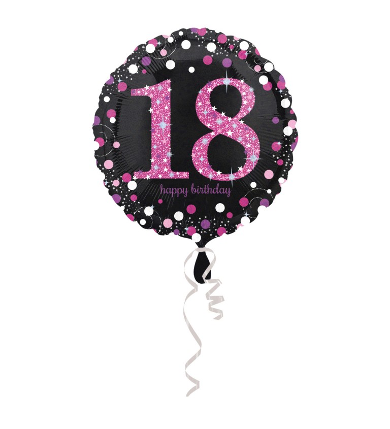 Fóliový balónik 18 Happy Birthday čierno-ružový