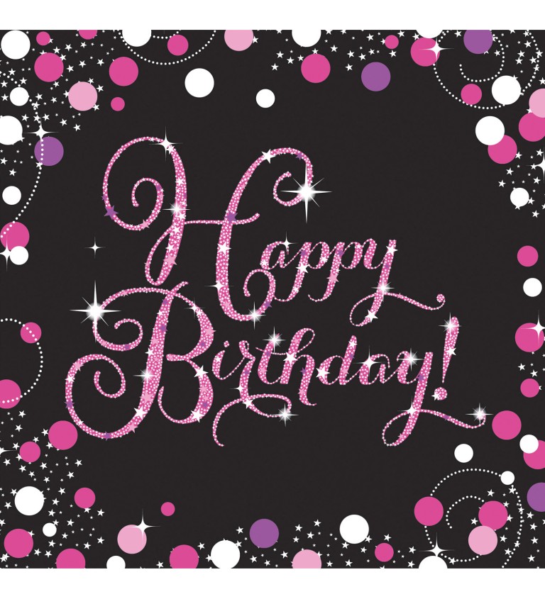 Ružové obrúsky Happy Birthday