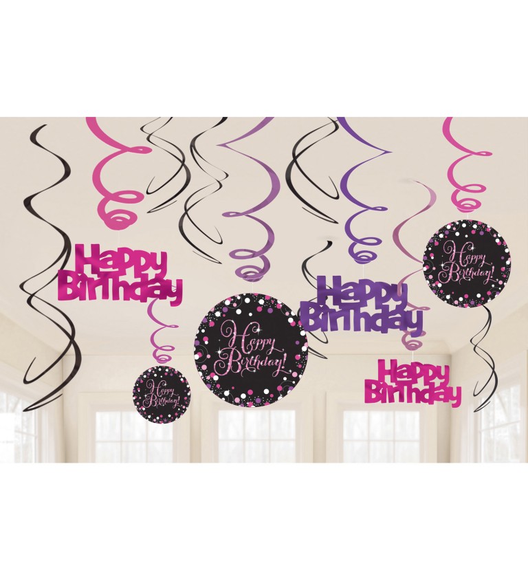 Ružové závesné špirálky Happy Birthday