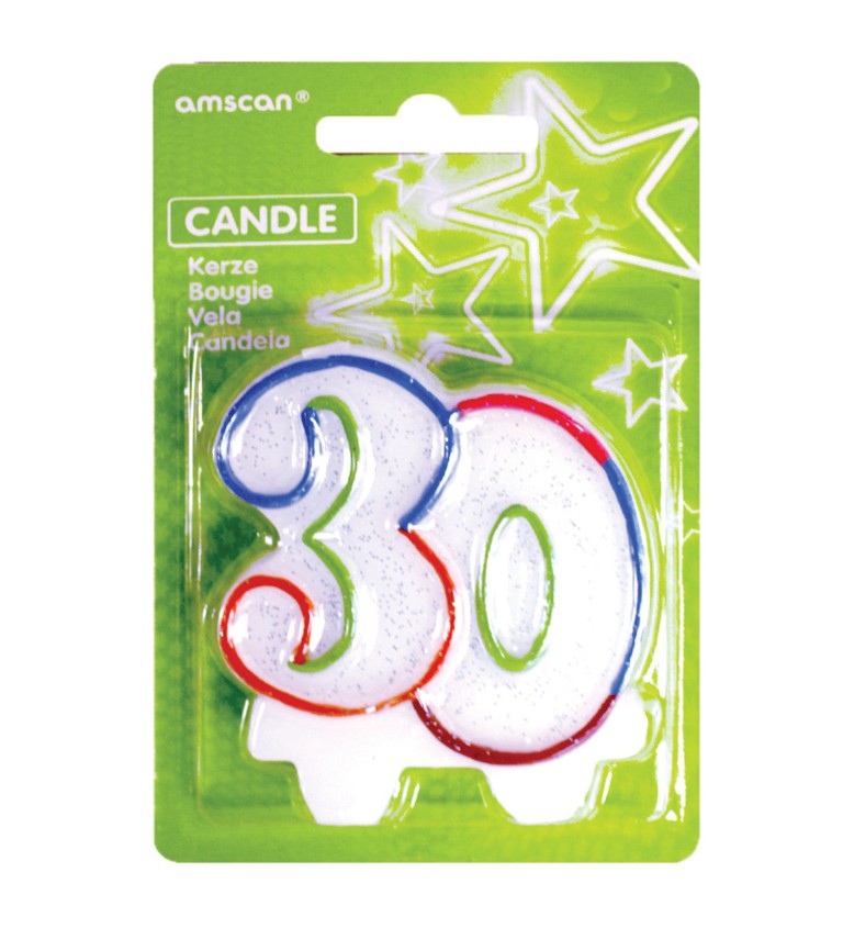 Dortová sviečka 30 - farebná