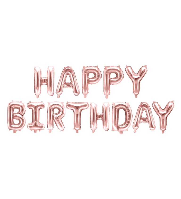 Fóliové narodeninové balóniky Happy Birthday ružovo-zlaté