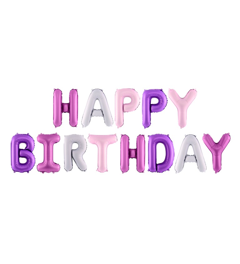 Fóliové balóniky Happy Birthday - fialovo-ružový
