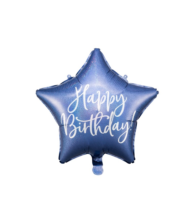 Fóliový narodeninový balónik hviezda Happy Birthday modrý 40 cm