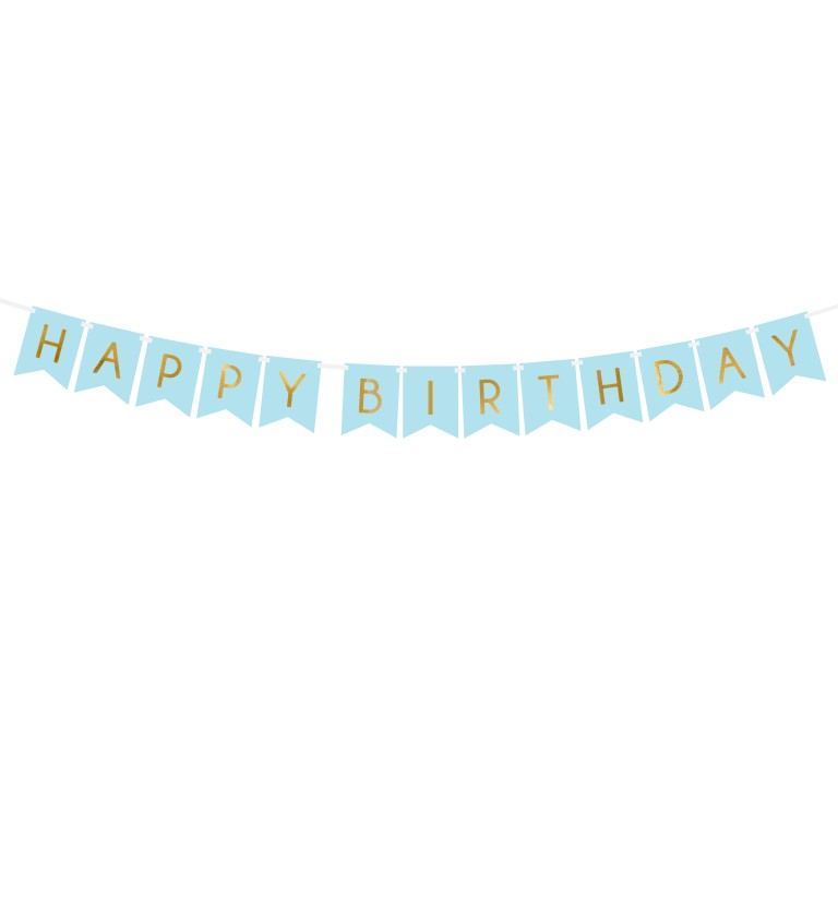 Svetlomodrá vlajková girlanda Happy Birthday