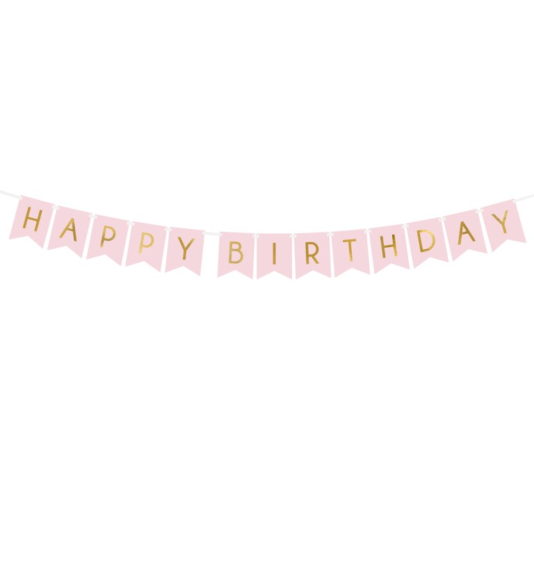 Svetloružová festónová girlanda Happy Birthday