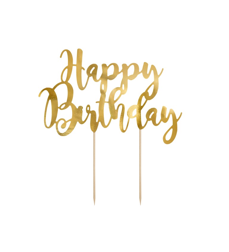 Zlatý tortový zápich Happy Birthday