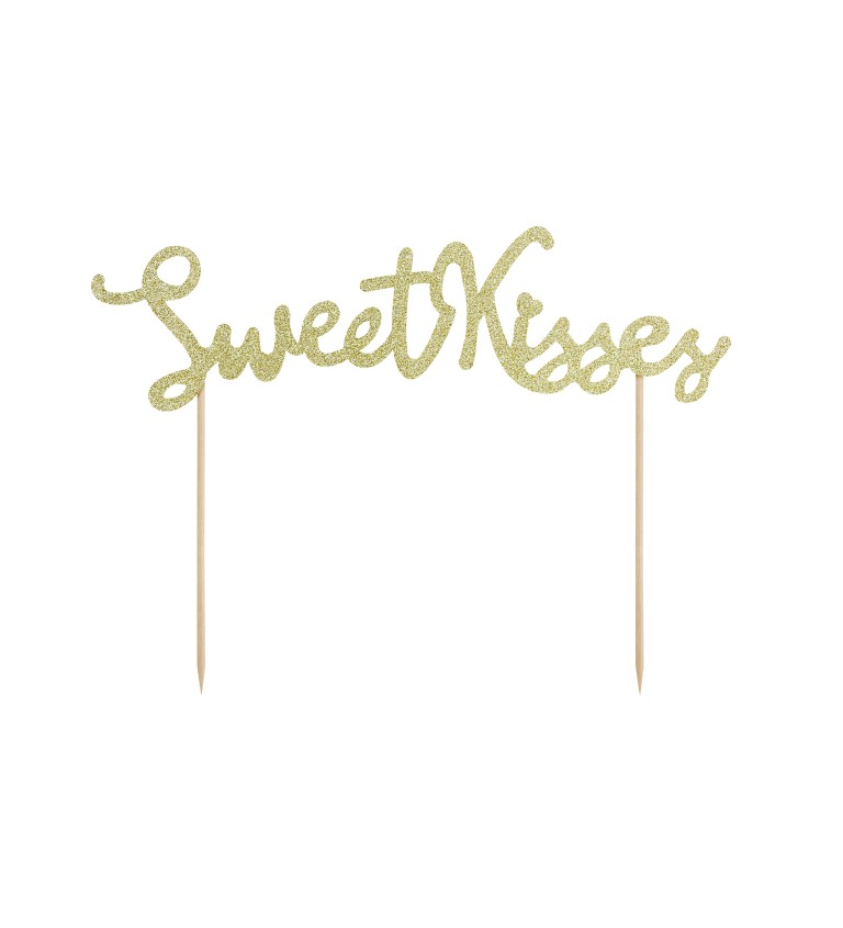 Zlatý nápis Sweet Kisses - tortové napichovadlá