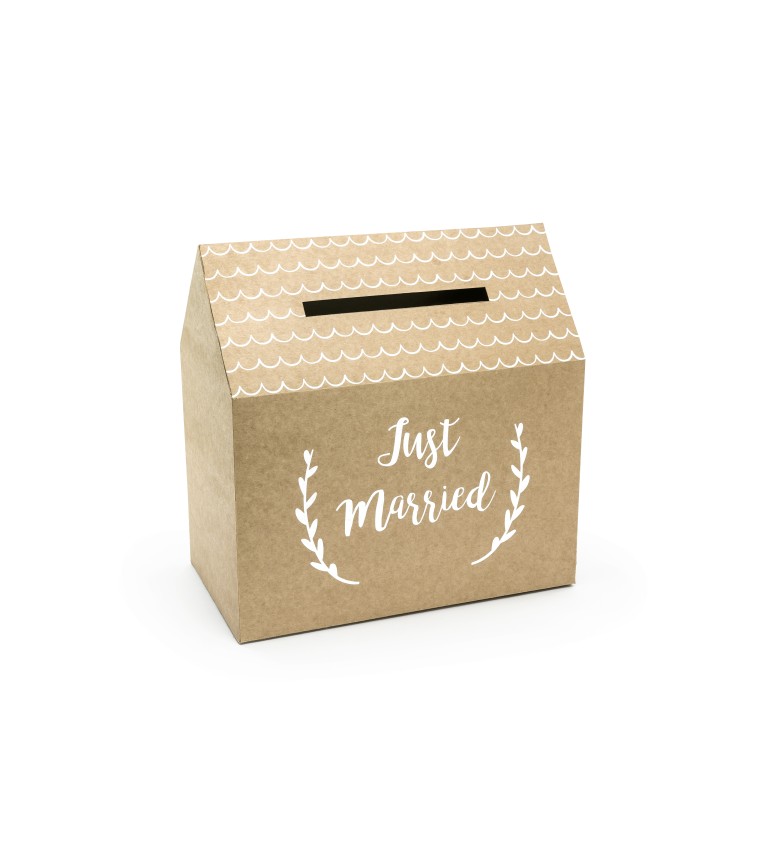 Kraftová krabička na blahoželanie - Just Married