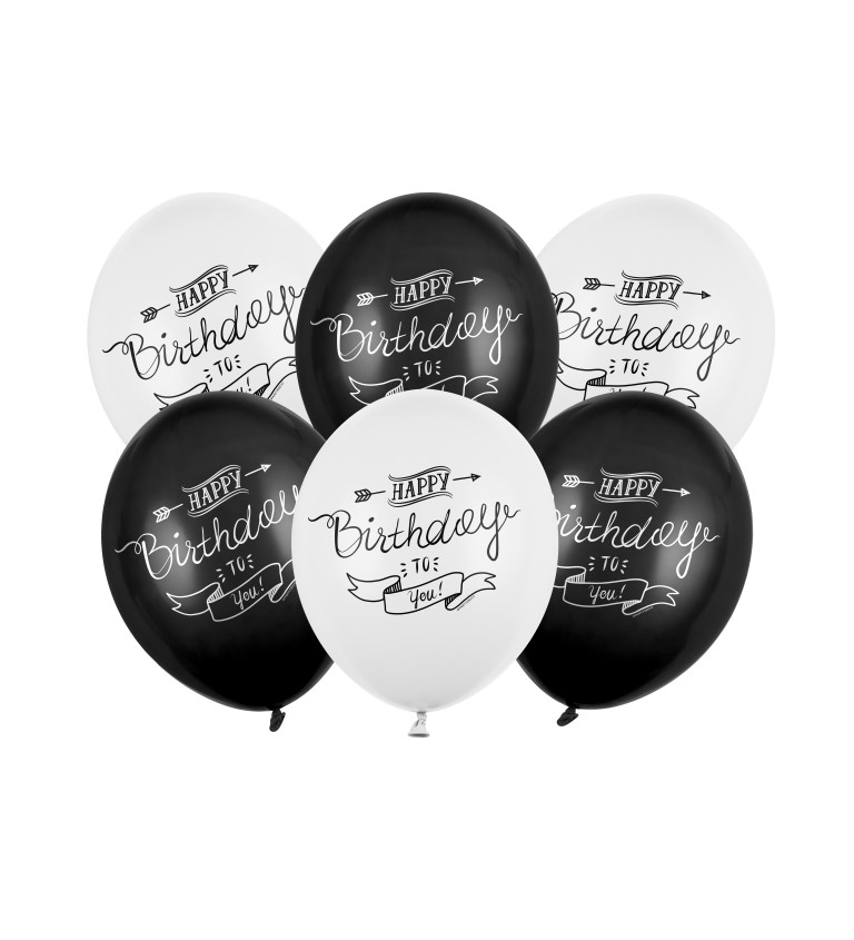 Latexová sada Strong pastelová čiernobiela Happy Birthday 30 cm 6 ks