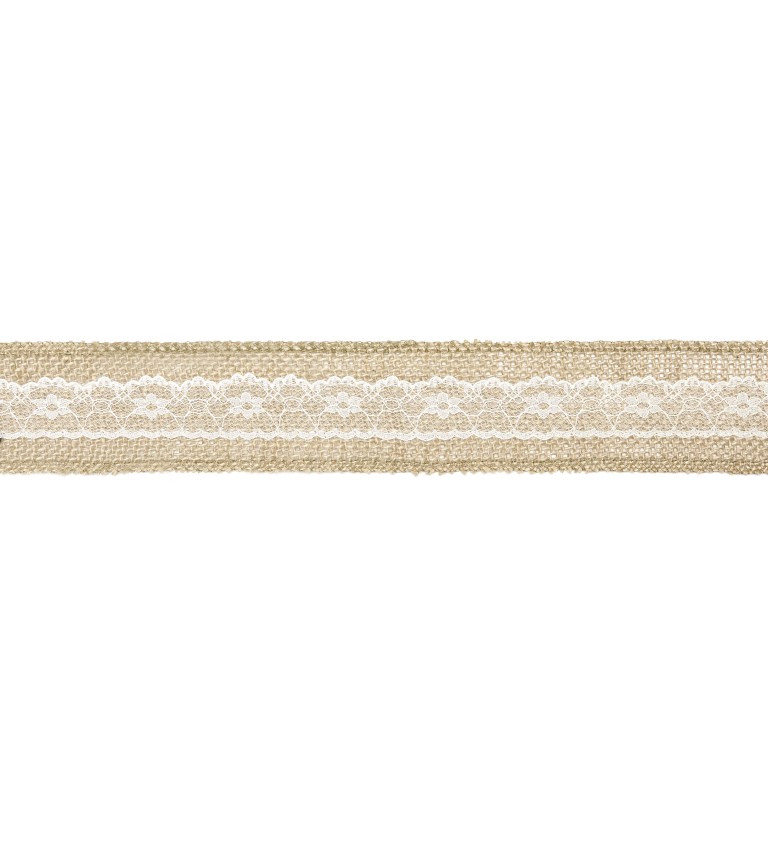 Jutová stuha s krajkou - 5 cm