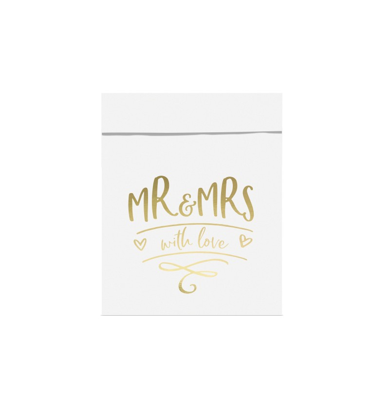 Svadobné tašky papierové Mr&Mrs - biele