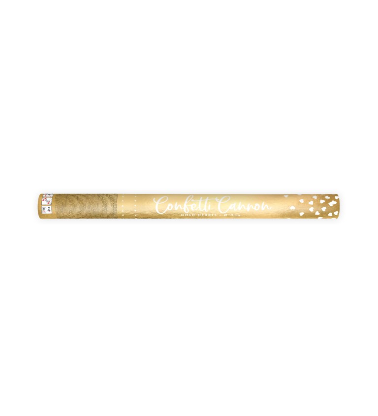 Vystreľovacie konfety - zlaté srdcia, 60 cm