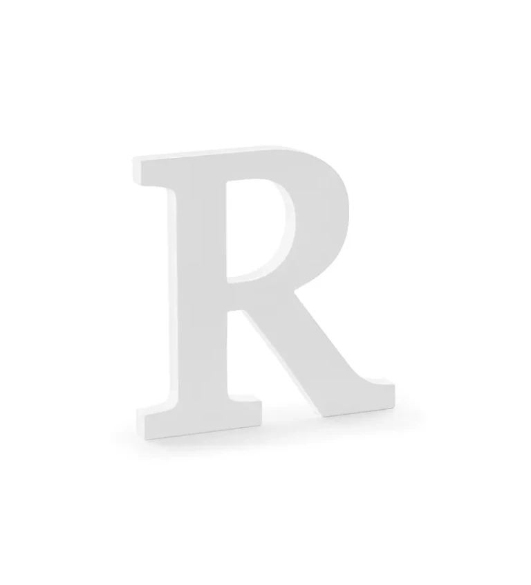 Písmeno R z dreva v bielej farbe
