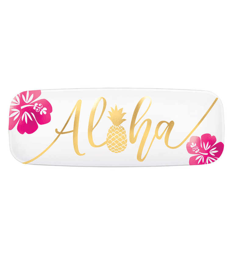 Havajský podnos so zlatým nápisom Aloha