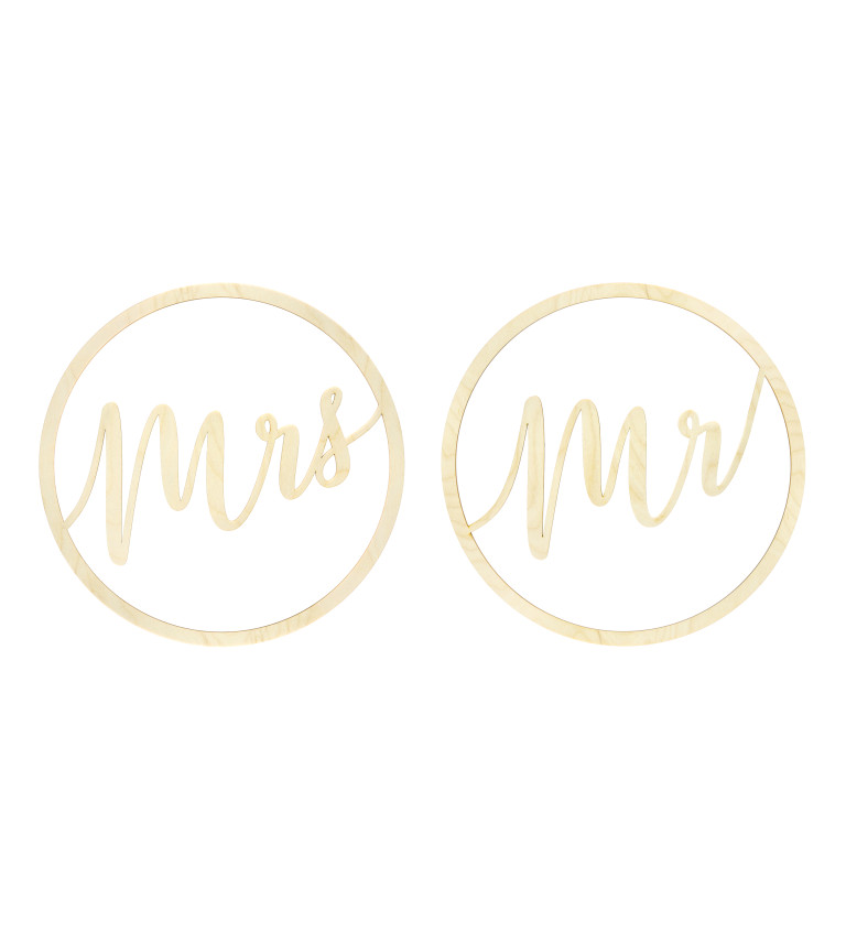 Drevené dekorácie Mr a Mrs