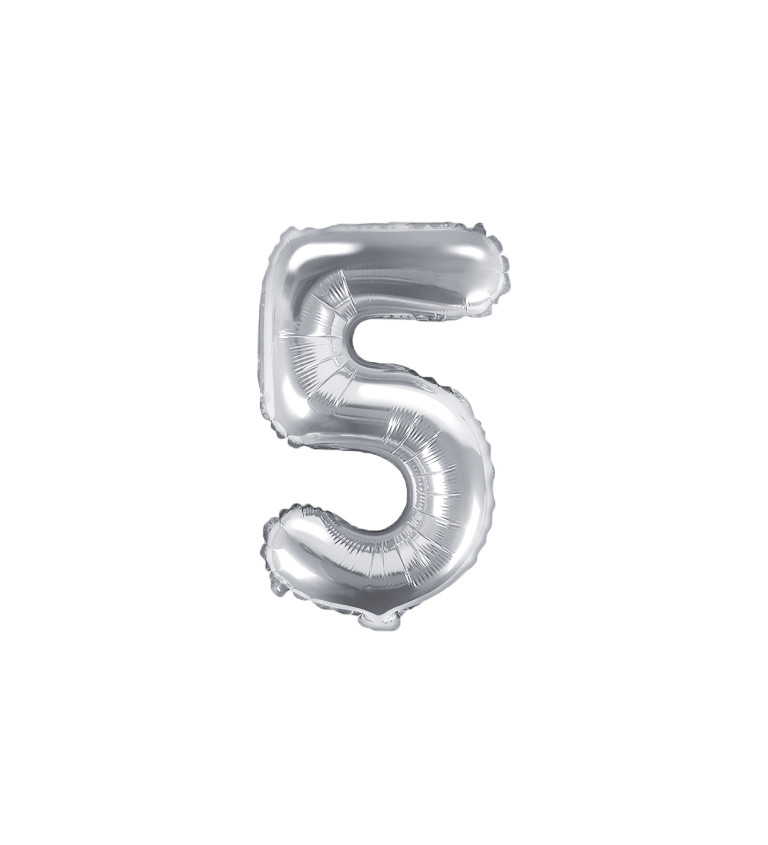 Fóliový balónik číslo 5, strieborný