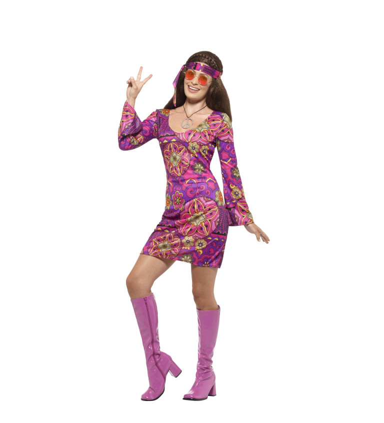 Dámsky kostým - ružové hippie šaty