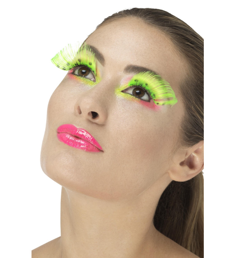 Umelé nalepovateľné mihalnice neonovo zelené s bodkami